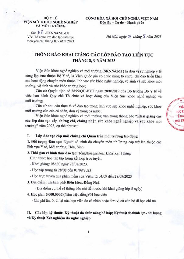 Thông báo khai giảng các lớp đào tạo liên tục theo yêu cầu tháng 8, 9 năm 2023